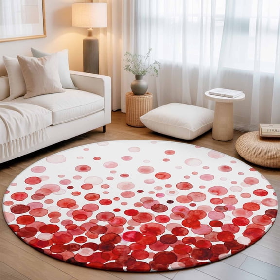 Round Rug 3ft Area Rug, Watercolor Gradient Polka Dot Area Rugs for Living Room Bedroom, Abstract Red Ombre Circle Floor Mat Non-Slip Non-Shedding Carpet Indoor Accent Rugs