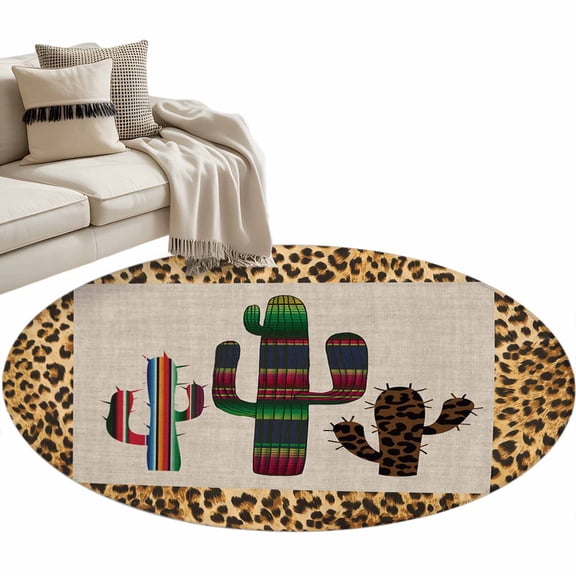 Round Rug 4Ft Cactus Tropical Plant Circle Area Rugs Washable Non Slip Indoor Floor Mats Carpet for Living Room Bedroom Dining Room Home Decor