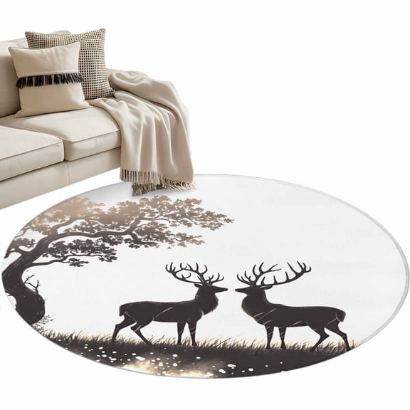 Round Rug 4Ft Elk Silhouette Circle Area Rugs Washable Non Slip Indoor Floor Mats Carpet for Living Room Bedroom Dining Room Home Decor