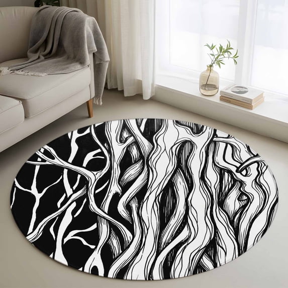 Round Rug 4Ft Washable Non-Slip, Black White Striped Circle Area Rugs for Living Room Bedroom, Farmhouse Stripes Modern Abstract Art Indoor Floor Mats Carpet Runner for Home Decor Aesthetic