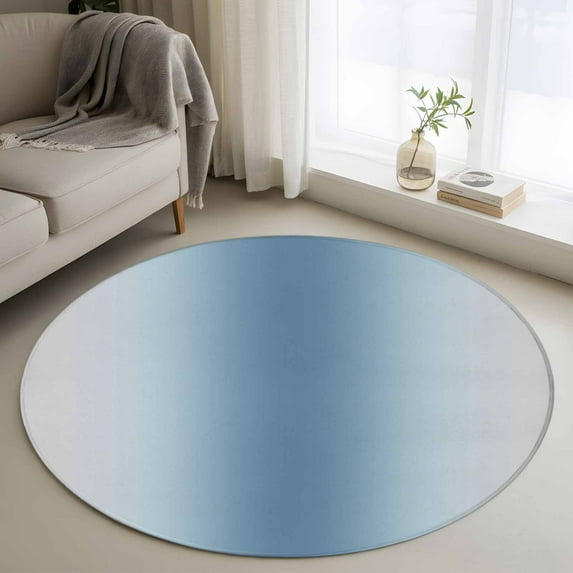 Round Rug 4Ft Washable Non-Slip, Blue Grey Ombre Circle Area Rugs for Living Room Bedroom, Farmhouse Gradient Minimalist Indoor Floor Mats Carpet Runner for Home Decor Aesthetic
