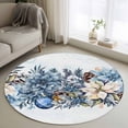 thumbnail image 1 of Round Rug 4Ft Washable Non-Slip, Blue Poinsettia Christmas Circle Area Rugs for Living Room Bedroom, Xmas Botanical Balls Snowflake Indoor Floor Mats Carpet Runner for Home Decor Aesthetic, 1 of 8