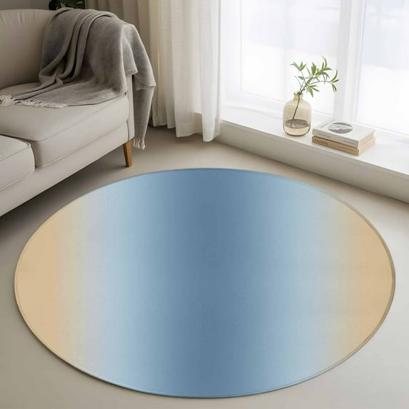 Round Rug 4Ft Washable Non-Slip, Blue Yellow Ombre Circle Area Rugs for Living Room Bedroom, Farmhouse Modern Gradient Art Indoor Floor Mats Carpet Runner for Home Decor Aesthetic