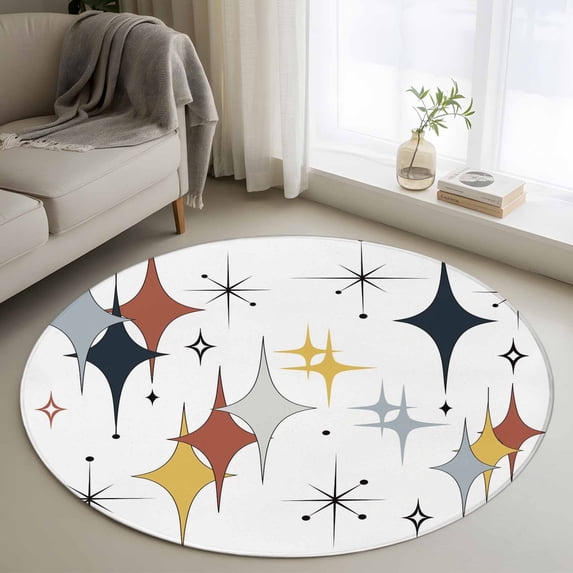 Round Rug 4Ft Washable Non-Slip, Diamond Circle Area Rugs for Living Room Bedroom, Modern Geometric Middle Century Grey Yellow Red Indoor Floor Mats Carpet Runner for Home Decor Aesthetic