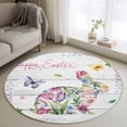 thumbnail image 1 of Round Rug 4Ft Washable Non-Slip, Easter Bunny Circle Area Rugs for Living Room Bedroom, Spring Flower Daisy Tulips Farmhouse Wood Plank Indoor Floor Mats Carpet Runner for Home Decor Aesthetic, 1 of 8