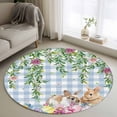 thumbnail image 1 of Round Rug 4Ft Washable Non-Slip, Easter Rabbits Circle Area Rugs for Living Room Bedroom, Spring Cute Bunny Eggs Flowers Leaf Blue Plaid Indoor Floor Mats Carpet Runner for Home Decor Aesthetic, 1 of 8