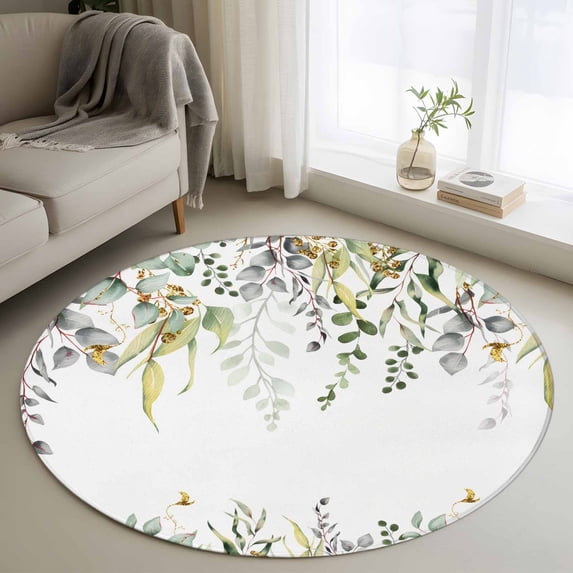 Round Rug 4Ft Washable Non-Slip, Eucalyptus Circle Area Rugs for Living Room Bedroom, Sage Green Botanical Weeping Leaf Indoor Floor Mats Carpet Runner for Home Decor Aesthetic