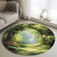 thumbnail image 1 of Round Rug 4Ft Washable Non-Slip, Forest Circle Area Rugs for Living Room Bedroom, Nature Woodland Spring Scenic Green Trees Flower Indoor Floor Mats Carpet Runner for Home Decor Aesthetic, 1 of 8