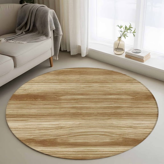 Round Rug 4Ft Washable Non-Slip, Light Brown Wood Grain Circle Area Rugs for Living Room Bedroom, Western Farmhouse Barn Door Indoor Floor Mats Carpet Runner for Home Decor Aesthetic