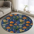 thumbnail image 1 of Round Rug 4Ft Washable Non-Slip, Orange Blue Spring Floral Circle Area Rugs for Living Room Bedroom, Vintage Botanical Summer Flower Indoor Floor Mats Carpet Runner for Home Decor Aesthetic, 1 of 8
