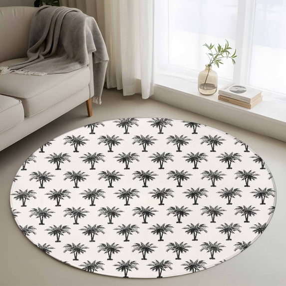 Round Rug 4Ft Washable Non-Slip, Palm Tree Circle Area Rugs for Living Room Bedroom, Farmhouse Summer Botanical Green Tropical Plants Indoor Floor Mats Carpet Runner for Home Decor Aesthetic