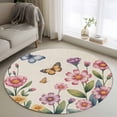 thumbnail image 1 of Round Rug 4Ft Washable Non-Slip, Pink Flowers Circle Area Rugs for Living Room Bedroom, Spring Floral Butterfly Leaves Plants Retro Beige Indoor Floor Mats Carpet Runner for Home Decor Aesthetic, 1 of 8