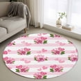 thumbnail image 1 of Round Rug 4Ft Washable Non-Slip, Pink Roses Circle Area Rugs for Living Room Bedroom, Valentine's Day Love Floral Stripes Romantic Indoor Floor Mats Carpet Runner for Home Decor Aesthetic, 1 of 8