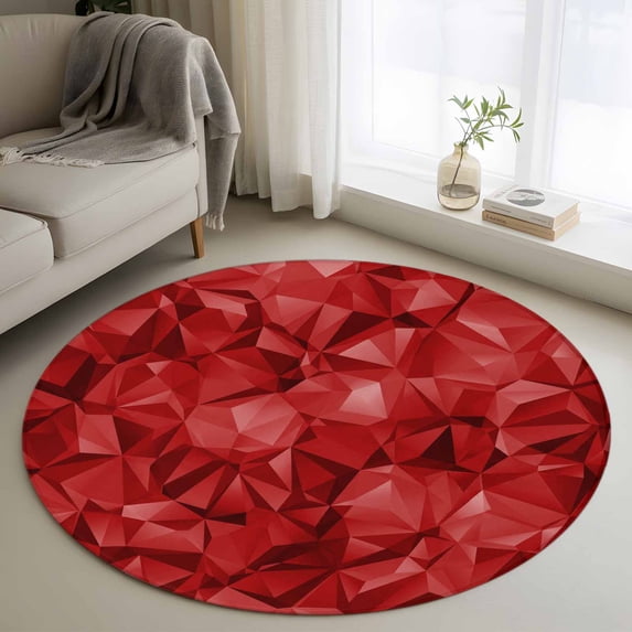 Round Rug 4Ft Washable Non-Slip, Red Geometric Circle Area Rugs for Living Room Bedroom, Vintage Minimalism Abstract Aesthetic Indoor Floor Mats Carpet Runner for Home Decor Aesthetic