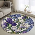 thumbnail image 1 of Round Rug 4Ft Washable Non-Slip, Spring Flowers Circle Area Rugs for Living Room Bedroom, Purple Hydrangea Orchid Floral Country Beige Indoor Floor Mats Carpet Runner for Home Decor Aesthetic, 1 of 8