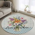 thumbnail image 1 of Round Rug 4Ft Washable Non-Slip, Spring Flowers Circle Area Rugs for Living Room Bedroom, Watercolor Rural Floral Blue Stripes Plaid Indoor Floor Mats Carpet Runner for Home Decor Aesthetic, 1 of 8