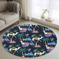 thumbnail image 1 of Round Rug 4Ft Washable Non-Slip, Tropical Palm Trees Circle Area Rugs for Living Room Bedroom, Desert Camels Houses Aloe Vera Black Indoor Floor Mats Carpet Runner for Home Decor Aesthetic, 1 of 8