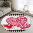 thumbnail image 1 of Round Rug 4Ft Washable Non-Slip, Valentine's Day Circle Area Rugs for Living Room Bedroom, Pink Red Love Hearts Wood Black White Plaid Indoor Floor Mats Carpet Runner for Home Decor Aesthetic, 1 of 8