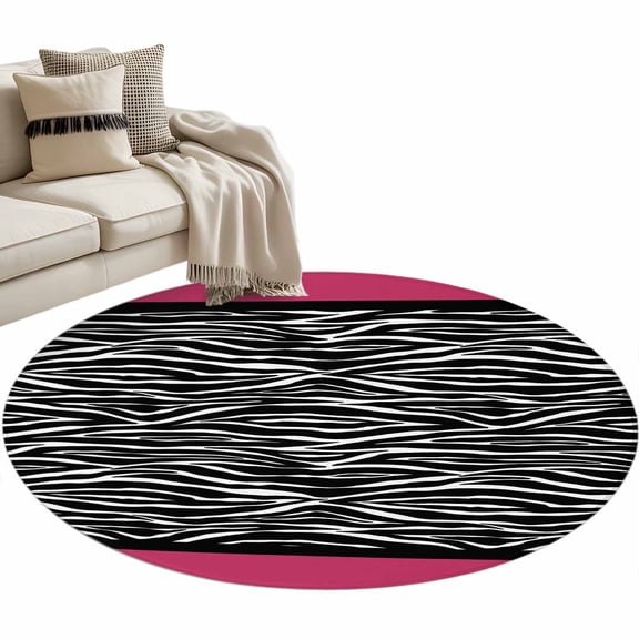 Round Rug 4Ft Zebra Printed Circle Area Rugs Washable Non Slip Indoor Floor Mats Carpet for Living Room Bedroom Dining Room Home Decor