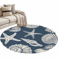 thumbnail image 1 of Round Rug 4ft Area Rug, Abstract Starfish Conch Shell Area Rugs for Living Room Bedroom, Farmhouse Dark Blue Floor Mat Non-Slip Non-Shedding Carpet Indoor Accent Rugs, 1 of 9