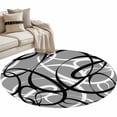 thumbnail image 1 of Round Rug 4ft Area Rug,Abstraction Distortion Lines Art Area Rugs for Living Room Bedroom,Black White Gray Floor Mat Non-Slip Non-Shedding Carpet Indoor Accent Rugs, 1 of 9
