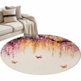 thumbnail image 1 of Round Rug 4ft Area Rug,Country Ombre Pink Yellow Flower Area Rugs for Living Room Bedroom,Butterfly on Retro Linen Floor Mat Non-Slip Non-Shedding Carpet Indoor Accent Rugs, 1 of 9