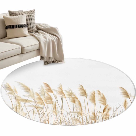 Round Rug 4ft Area Rug,Pastoral Reed Pampas Grass Plant Area Rugs for Living Room Bedroom,Autumn Botanical on White Floor Mat Non-Slip Non-Shedding Carpet Indoor Accent Rugs