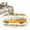thumbnail image 1 of Round Rug 4ft Area Rug, Pastoral Sunflower Yellow Truck Area Rugs for Living Room Bedroom, Farm Bee Retro Plaid Floor Mat Non-Slip Non-Shedding Carpet Indoor Accent Rugs, 1 of 9