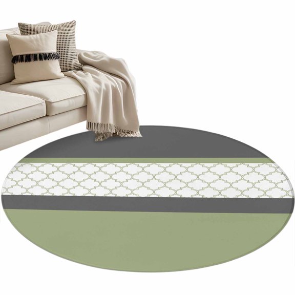 Round Rug 4ft Area Rug,Sage Green Morocco Pattern Area Rugs for Living Room Bedroom,Stitching Art Floor Mat Non-Slip Non-Shedding Carpet Indoor Accent Rugs
