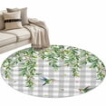 thumbnail image 1 of Round Rug 4ft Area Rug, Spring Flowers Birds Leaves Area Rugs for Living Room Bedroom, White Gray Geometric Plaid Floor Mat Non-Slip Non-Shedding Carpet Indoor Accent Rugs, 1 of 9
