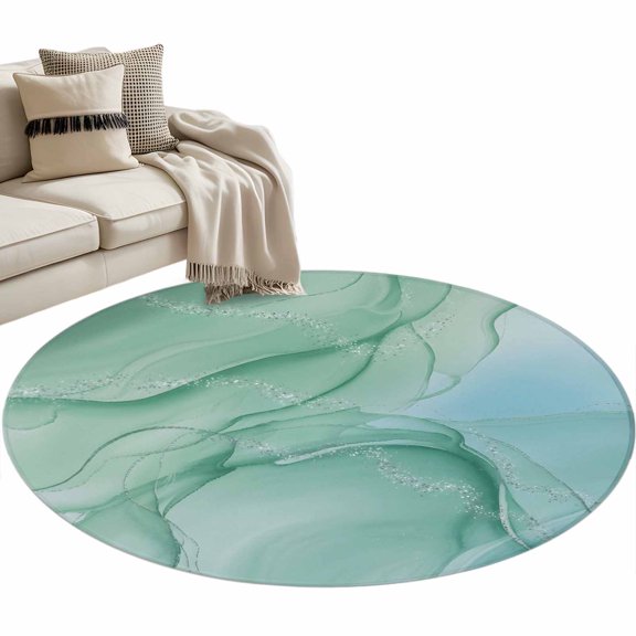 Round Rug 4ft Area Rug,Teal Abstract Marble Texture Area Rugs for Living Room Bedroom,Nature Stone Agate Floor Mat Non-Slip Non-Shedding Carpet Indoor Accent Rugs