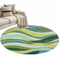 thumbnail image 1 of Round Rug 4ft Area Rug,Vintage Gradient Green Yellow Waves Area Rugs for Living Room Bedroom,Abstract Ombre Blue Floor Mat Non-Slip Non-Shedding Carpet Indoor Accent Rugs, 1 of 9