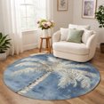 Round Rug 4ft, Blue Palm Trees Tropical Low Pile Washable Rugs for ...