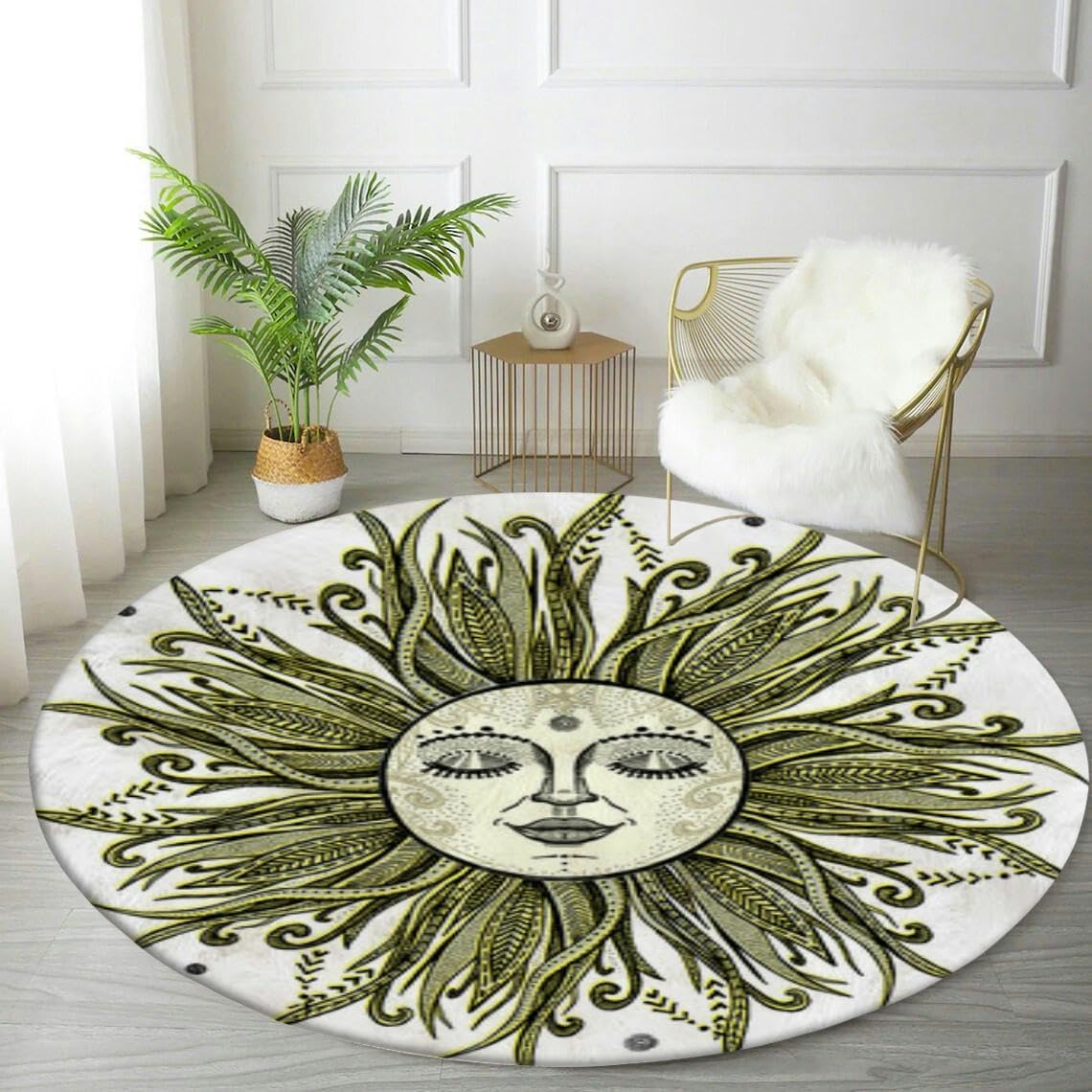 Round Rug Drawn Round Rug 4ft Circle Area Rug Sun Tattoo Sketch Hand Drawn Carpet ...
