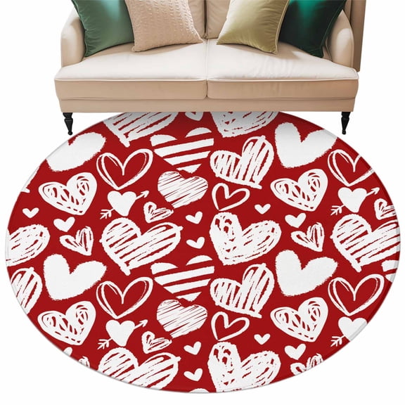 Round Rug 5Ft Red Valentines Circle Area Rugs Washable Non Slip Indoor Floor Mats Carpet for Living Room Bedroom Dining Room Home Decor