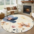 thumbnail image 1 of Round Rug 5Ft Washable Non-Slip, Blue Yellow Flowers Circle Area Rugs for Living Room Bedroom, Spring Summer Garden Wildflowers Retro Indoor Floor Mats Carpet Runner for Home Decor Aesthetic, 1 of 8