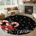 thumbnail image 1 of Round Rug 5Ft Washable Non-Slip, Christmas Candy Circle Area Rugs for Living Room Bedroom, Xmas Berry Snowflake Black Indoor Floor Mats Carpet Runner for Home Decor Aesthetic, 1 of 8