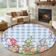 thumbnail image 1 of Round Rug 5Ft Washable Non-Slip, Easter Bunny Gnomes Circle Area Rugs for Living Room Bedroom, Spring Easter Eggs Floral Blue Plaid Indoor Floor Mats Carpet Runner for Home Decor Aesthetic, 1 of 8