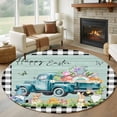 thumbnail image 1 of Round Rug 5Ft Washable Non-Slip, Easter Circle Area Rugs for Living Room Bedroom, Black Plaid Truck Eggs Bunny Spring Floral Gnomes Indoor Floor Mats Carpet Runner for Home Decor Aesthetic, 1 of 8