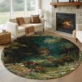 thumbnail image 1 of Round Rug 5Ft Washable Non-Slip, Forest Circle Area Rugs for Living Room Bedroom, Spring Oil Painting Country Cabin Trees Flower Indoor Floor Mats Carpet Runner for Home Decor Aesthetic, 1 of 8