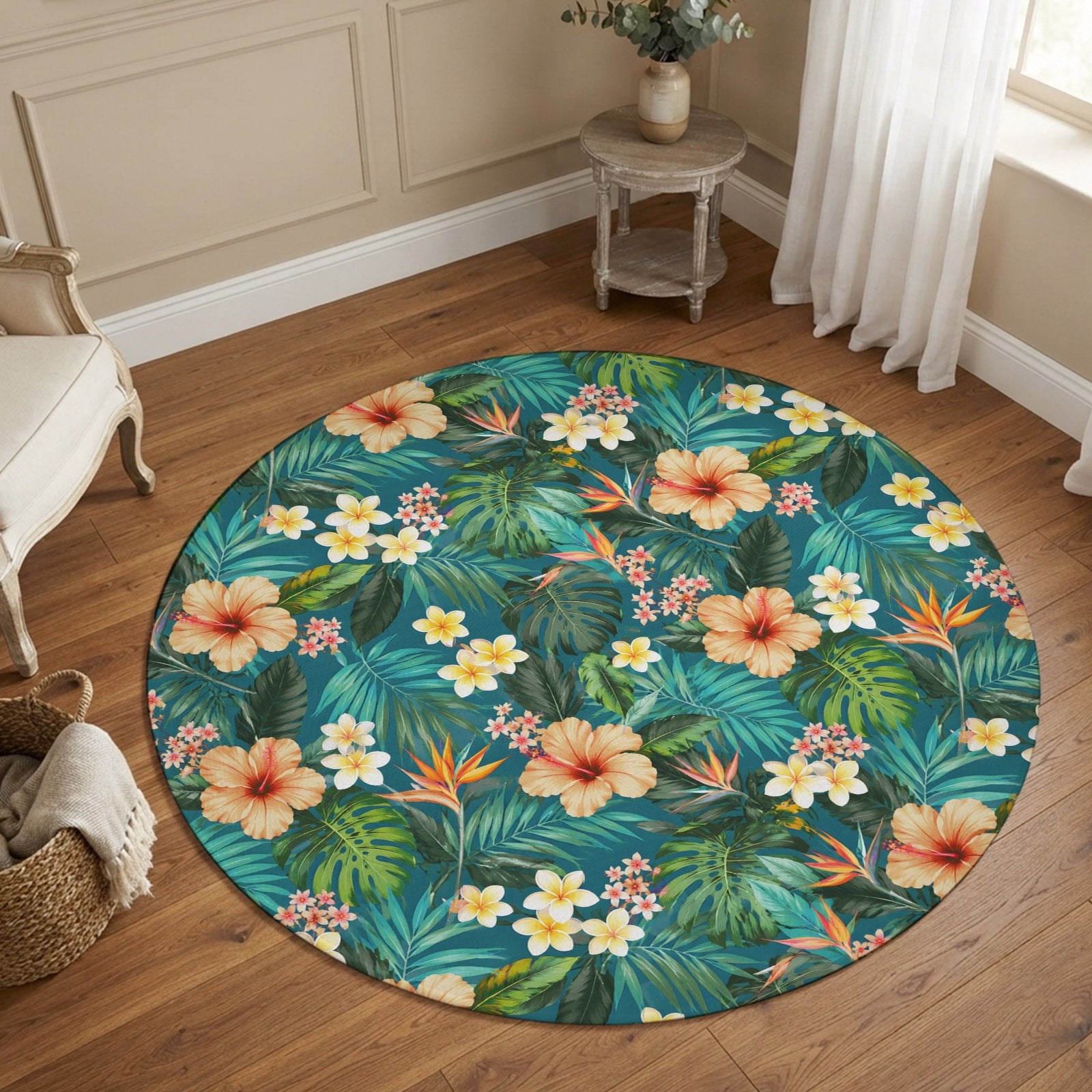 Candy Round Rug Round Rug 5Ft Washable Non-Slip, Green Tropical Circle Area Rugs for ...
