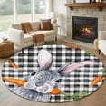 thumbnail image 1 of Round Rug 5Ft Washable Non-Slip, Grey Bunny Easter Circle Area Rugs for Living Room Bedroom, Rabbits Spring Botanical Black White Plaid Indoor Floor Mats Carpet Runner for Home Decor Aesthetic, 1 of 8