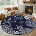 thumbnail image 1 of Round Rug 5Ft Washable Non-Slip, Navy Blue Coastal Circle Area Rugs for Living Room Bedroom, Starfish Coral Summer Beach Ocean Indoor Floor Mats Carpet Runner for Home Decor Aesthetic, 1 of 8