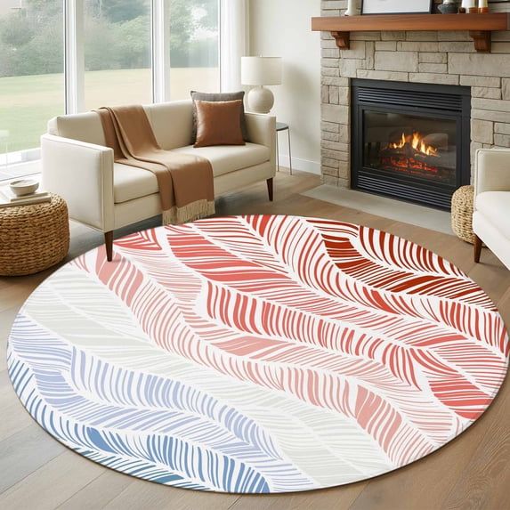 Round Rug 5Ft Washable Non-Slip, Ombre Orange Blue Circle Area Rugs for Living Room Bedroom, Summer Coastal Ocean Sea Beach Wave Indoor Floor Mats Carpet Runner for Home Decor Aesthetic