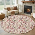 thumbnail image 1 of Round Rug 5Ft Washable Non-Slip, Pink Beige Flowers Circle Area Rugs for Living Room Bedroom, Spring Floral Elegant Pastoral Rustic Indoor Floor Mats Carpet Runner for Home Decor Aesthetic, 1 of 8