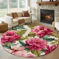 thumbnail image 1 of Round Rug 5Ft Washable Non-Slip, Pink Flowers Circle Area Rugs for Living Room Bedroom, Spring Watercolor Floral Leaves Plants Beige Indoor Floor Mats Carpet Runner for Home Decor Aesthetic, 1 of 8