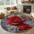 thumbnail image 1 of Round Rug 5Ft Washable Non-Slip, Red Roses Circle Area Rugs for Living Room Bedroom, Valentine's Day Crystal Butterflies Floral Indoor Floor Mats Carpet Runner for Home Decor Aesthetic, 1 of 8