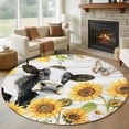 thumbnail image 1 of Round Rug 5Ft Washable Non-Slip, Retro Farmhouse Floral Circle Area Rugs for Living Room Bedroom, Yellow Sunflowers Cows Butterfly Wood Indoor Floor Mats Carpet Runner for Home Decor Aesthetic, 1 of 8