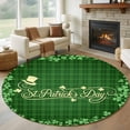 thumbnail image 1 of Round Rug 5Ft Washable Non-Slip, St Patrick's Day Circle Area Rugs for Living Room Bedroom, Green Shamrocks Farmhouse Checked Rustic Indoor Floor Mats Carpet Runner for Home Decor Aesthetic, 1 of 8