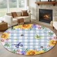 thumbnail image 1 of Round Rug 5Ft Washable Non-Slip, Sunflowers Circle Area Rugs for Living Room Bedroom, Spring Watercolor Flowers Butterflies Hydrangea Blue Indoor Floor Mats Carpet Runner for Home Decor Aesthetic, 1 of 8